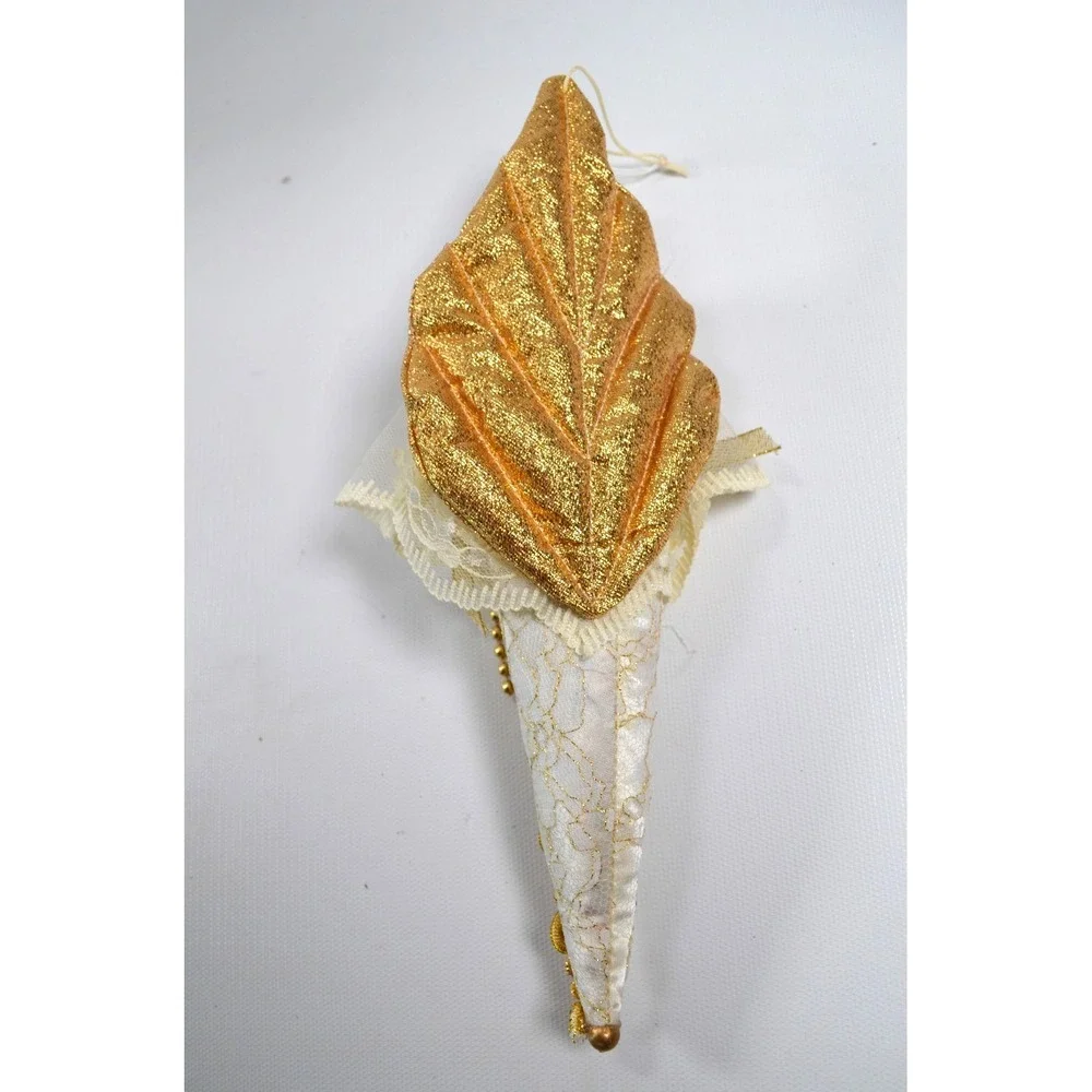 Vintage Porcelain Faced Angel Christmas Tree Ornament in Cone Gown 10